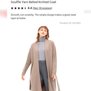 NWT Uniqlo Souffle Yarn Belted Knitted Coat Beige M